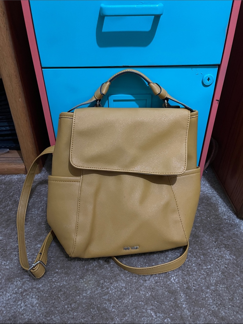 Nine West Women’s Mustard Yellow Faux Leather Backpack Handbag